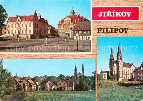 AK / Ansichtskarte Jirikov_Philippsdorf Stadtzentrum Kirche Partie am Ortseingang 