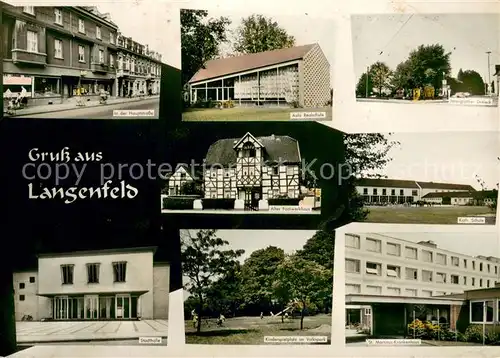 AK / Ansichtskarte Langenfeld_Rheinland Hauptstrasse Schule Fachwerkhaus Krankenhaus Kinderspielplatz Stadthalle Langenfeld_Rheinland