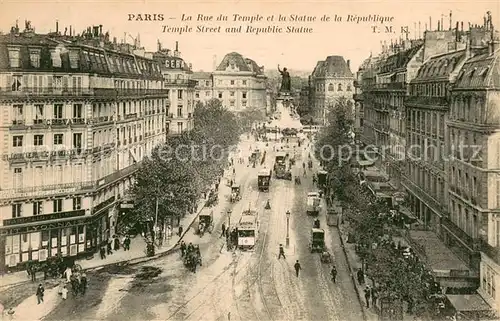 AK / Ansichtskarte Paris Rue du Temple Statue de la Republique Paris