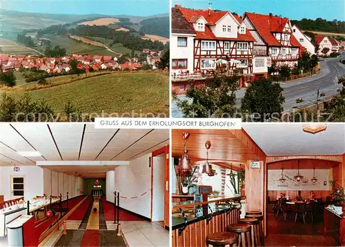 AK / Ansichtskarte Burghofen Panorama Gast und Pensionshaus Zum Stern Bar Kegelbahn Burghofen