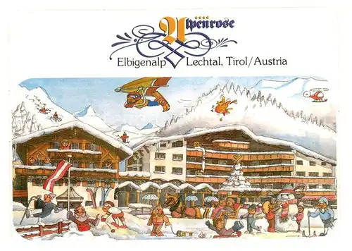 AK / Ansichtskarte Elbigenalp Sporthotel Alpenrose Illustration Kuenstlerkarte Elbigenalp