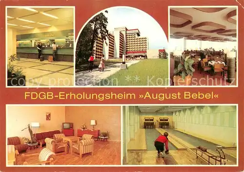 AK / Ansichtskarte Friedrichroda FDGB Erholungsheim August Bebel Empfangshalle Cafe Fernsehraum Kegelbahn Friedrichroda