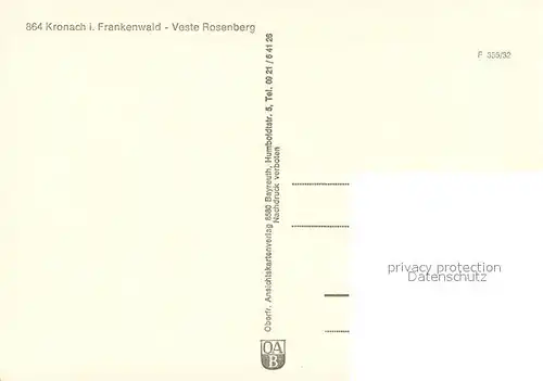 AK / Ansichtskarte Kronach_Oberfranken Veste Rosenberg Fliegeraufnahme Kronach Oberfranken