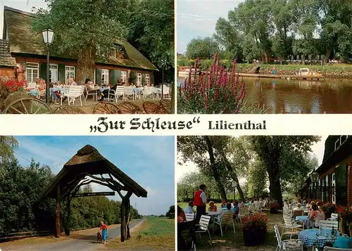 AK / Ansichtskarte Lilienthal_Dobersdorf Gaststaette Zur Schleuse Eingangstor Gartenterrasse Bootsfahrten Lilienthal Dobersdorf