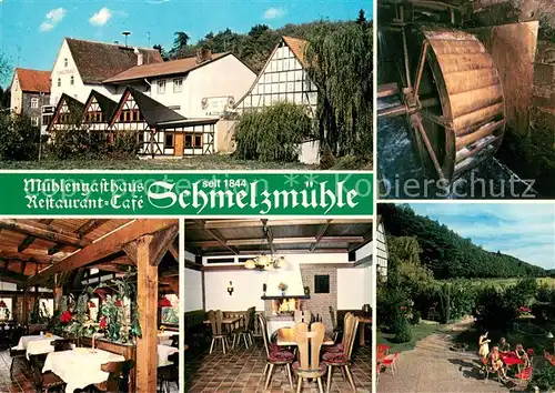 AK / Ansichtskarte Lollar Muehlengasthaus Restaurant Schmelzmuehle Gastraeume Muehlrad Terrasse Lollar