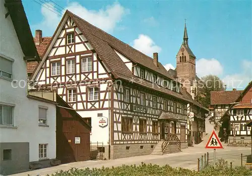 AK / Ansichtskarte Waldulm Gasthaus Pension zur Linde Fachwerkhaus Blick zur Kirche Waldulm