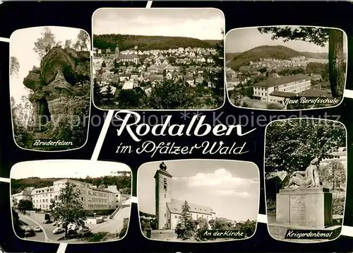 AK / Ansichtskarte Rodalben Panorama Berufsschule Kriegerdenkmal Kirche Bruderfelsen Pfaelzer Wald Bromsilber Rodalben