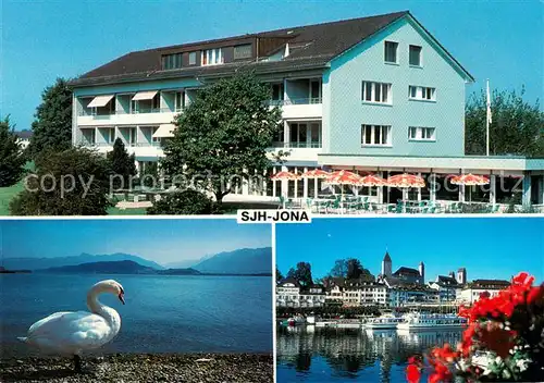 AK / Ansichtskarte Busskirch_Jona Jugendherberge Jona Uferpartie am Zuerichsee Schwan Hafen Fahrgastschiffe 