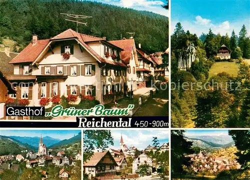 AK / Ansichtskarte Reichental Gasthof Gruener Baum Schwarzwald Ortsansicht mit Kirche Panorama Reichental