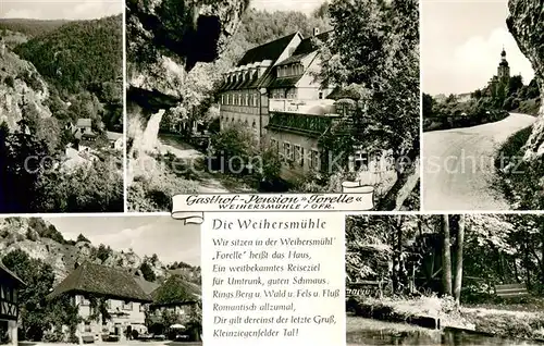 AK / Ansichtskarte Weihersmuehle_Weismain Gasthof Pension Forelle Landschaftspanorama Partie am Wasser Weihersmuehle_Weismain