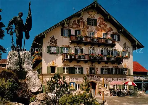 AK / Ansichtskarte Kochel_See 600 Jahre Gasthof zur Post Fassadenmalerei Denkmal Statue Huber Karte Nr. 8482 Kochel_See