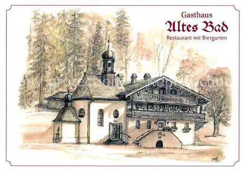 AK / Ansichtskarte Bad_Kreuth Gasthaus Altes Bad Restaurant Biergarten Kuenstlerkarte Bad_Kreuth