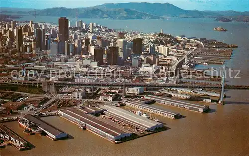 AK / Ansichtskarte San_Francisco_California Aerial view with Bay Bridge and Golden Gate Bridge 