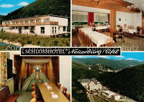 AK / Ansichtskarte Neuerburg_Eifel Schlosshotel Neuerburg Gastraum Kegelbahn Fliegeraufnahme Neuerburg Eifel