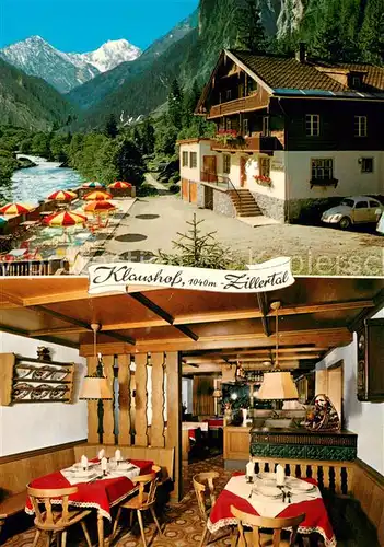 AK / Ansichtskarte Mayrhofen_Zillertal Alpengasthof Klaushof Terrasse Gaststube Mayrhofen_Zillertal