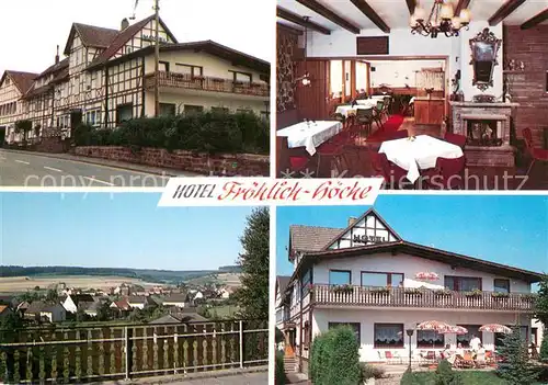 AK / Ansichtskarte Uslar_Solling Hotel Froehlich Hoeche Gaststube Terrasse Panorama Uslar_Solling
