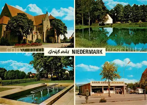 AK / Ansichtskarte Niedermark_Osnabrueck Kirche Wassertretstelle Muehle am Goldbach Geschaeftshaus Dierker 