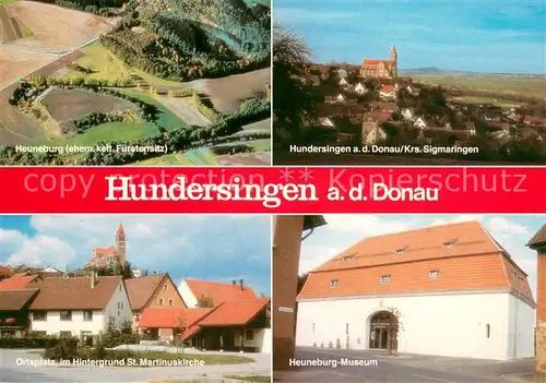 AK / Ansichtskarte Hundersingen_Herbertingen Heuneburg Fliegeraufnahme  Panorama Ortsplatz mit St Martinuskirche Heuneburg Museum Hundersingen Herbertingen