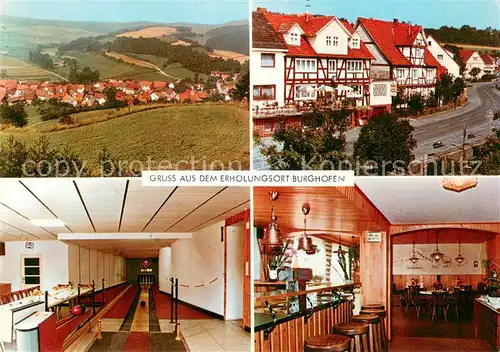 AK / Ansichtskarte Burghofen Panorama Gasthaus Zum Stern Kegelbahn Bar Burghofen