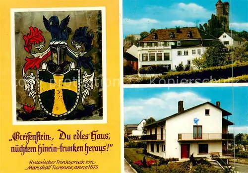 AK / Ansichtskarte Greifenstein_Hessen Gast  und Gaestehaus Simon Westerwald Wappen Greifenstein_Hessen