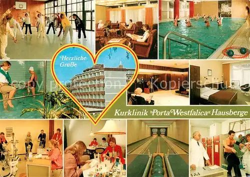 AK / Ansichtskarte Porta_Westfalica Kurklinik Porta Westfalica Hausberge Sporthalle Lesezimmer Hallenbad Wassertreten Zimmer Kegelbahn Porta_Westfalica