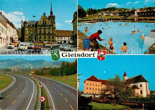 AK / Ansichtskarte Gleisdorf Stadtplatz Schwimmbad Autobahn Kirche Gleisdorf