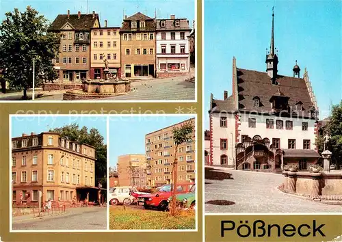 AK / Ansichtskarte Poessneck Markt Mauritiusbrunnen HO Hotel Posthirsch Neubauviertel Rathaus Poessneck