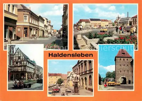 AK / Ansichtskarte Haldensleben Thaelmannstrasse Friedrich Engels Platz Kuehnesches Haus Reitender Roland Denkmal Stendaler Tor Haldensleben