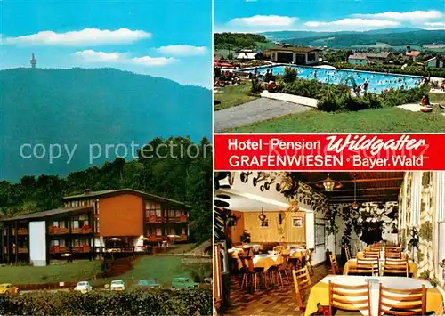 AK / Ansichtskarte Grafenwiesen Hotel Pension Wildgatter Gastraum Freibad Grafenwiesen