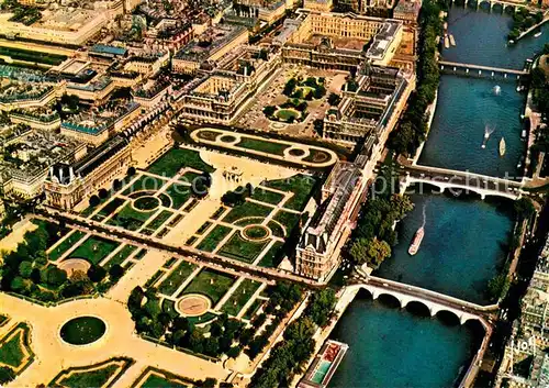 AK / Ansichtskarte Paris Jrdin des Tuileries le Carrousel le Louvre et la Seine vue aerienne Paris