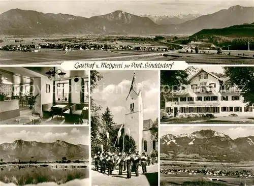 AK / Ansichtskarte Sindelsdorf Panorama Gasthof und Metzgerei zur Post Gaststube Kirche  Sindelsdorf