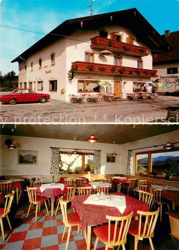 AK / Ansichtskarte Holzhausen_Bergen Gaststaette Alpenblick Pension Terrasse Gastraum Holzhausen Bergen