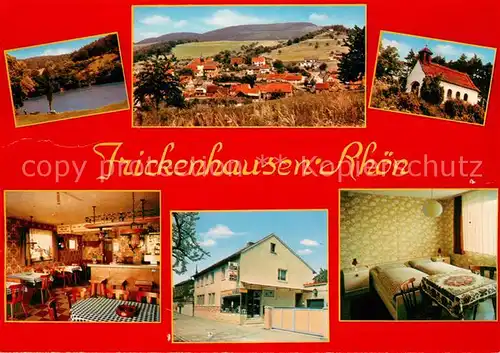 AK / Ansichtskarte Frickenhausen_Bad_Neustadt_Saale Gasthaus Pension Seeklause Gaststube Zimmer Kapelle Panorama Frickenhausen_Bad