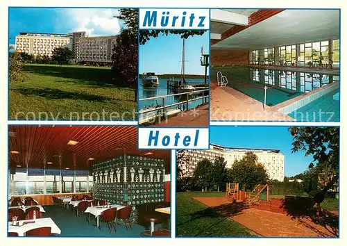 AK / Ansichtskarte Roebel_Mueritz Mueritz Hotel Schwimmbad Panorama Cafe Abenteuer Spielplatz Hotelmole Roebel Mueritz