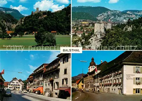 AK / Ansichtskarte Balsthal Panorama Blick zur Burgruine Neu Falkenstein Schloss Alt Falkenstein Hauptstrasse Gasthof zum Roessli Balsthal