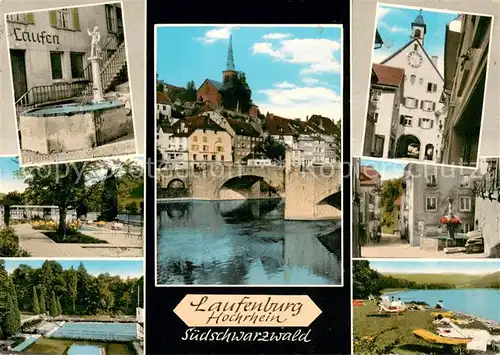 AK / Ansichtskarte Laufenburg_Baden Stadt am Hochrhein Bruecke Kirche Motive Innenstadt Brunnen Freibad Badestrand am Rhein Laufenburg_Baden