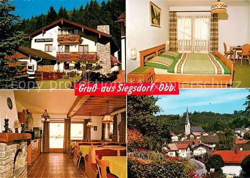 AK / Ansichtskarte Siegsdorf_Oberbayern Pension Christl Zimmer Gaststube Kirche Siegsdorf Oberbayern