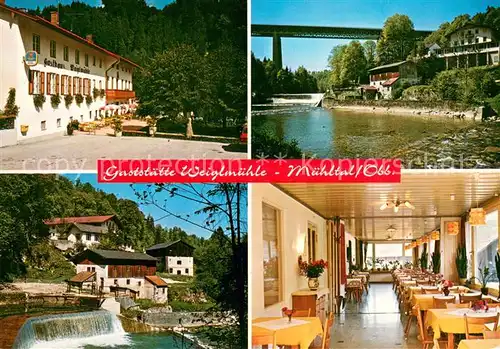 AK / Ansichtskarte Muehltal_Mangfalltal Gaststaette Weiglmuehle Bruecke Stauwehr Gastraum Muehltal Mangfalltal