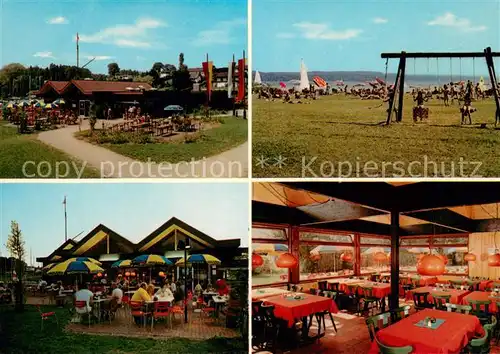 AK / Ansichtskarte Eching_Ammersee Seerestaurant Eching Strandpartie Freiterrasse Gastraum Eching Ammersee