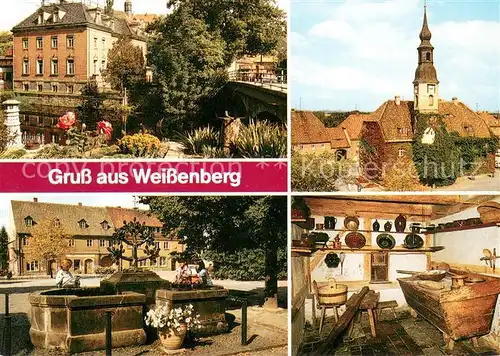 AK / Ansichtskarte Weissenberg_Sachsen Teilansicht Rathaus August Bebel Platz mit Marktbrunnen Museum Alte Pfefferkuechlerei Backstube Weissenberg Sachsen