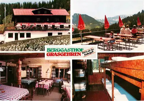 AK / Ansichtskarte Obermaiselstein Berggasthof Grasgehren Gastraum Terrasse Schlafraum Obermaiselstein