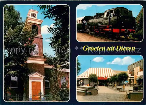 AK / Ansichtskarte Dieren Kirche Dampflokomotive Eisenbahn Ortsmotiv Dieren