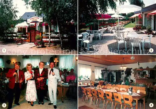 AK / Ansichtskarte Falkenhain_Altenberg_Erzgebirge Parkgaststaette Falkenhain Freiterrasse Falkenhainer Bauernmarkt mit Gitte und Klaus Leni Statz und Fred Schmidt Gastraum Falkenhain_Altenberg