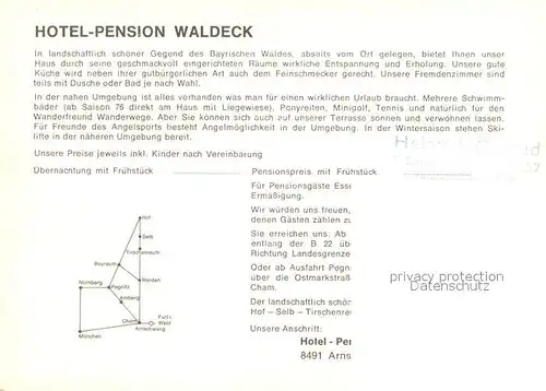 AK / Ansichtskarte Arnschwang Hotel Pension Cafe Waldeck Gastraeume Gaestezimmer Panorama Arnschwang