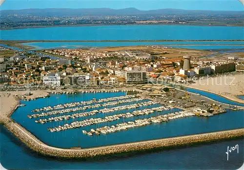 AK / Ansichtskarte Palavas les Flots_Herault Vue generale aerienne Au fond Montpellier et le Pic Saint Loup Palavas les Flots_Herault