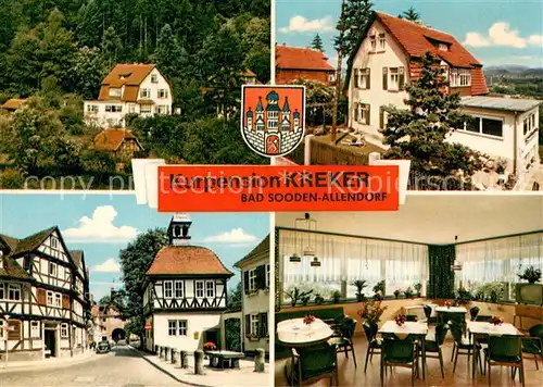 AK / Ansichtskarte Bad_Sooden Allendorf Kurpension Kreker Ortspartie mit Fachwerkhaeusern Bad_Sooden Allendorf