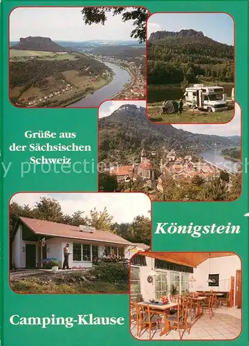 AK / Ansichtskarte Koenigstein_Saechsische_Schweiz Gaststaette am Elbufer Camping Klause Panorama Elbtal Tafelberg Koenigstein_Saechsische