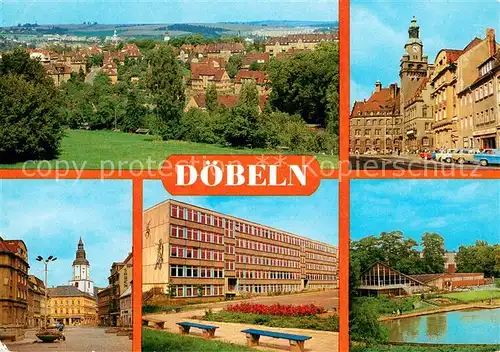 AK / Ansichtskarte Doebeln Stadtpanorama Rathaus Roter Platz Lenin Oberschule Buergergarten Doebeln