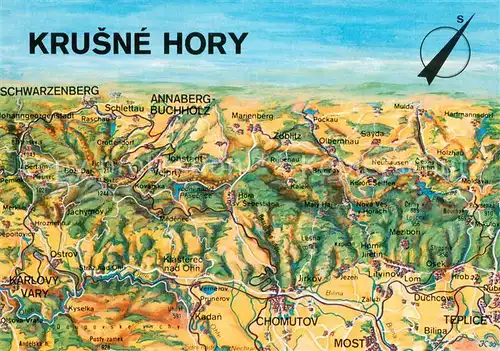 AK / Ansichtskarte Krusne_Hory uebersichtskarte Erzgebirge aus der Vogelperspektive Krusne Hory