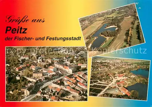 AK / Ansichtskarte Peitz Stadtbild Fliegeraufnahme Badesee Garkoschke Peitzer Teichlandschaft Peitz